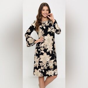 Tommy Hilfiger Black and Cream Floral Long Sleeve Dress